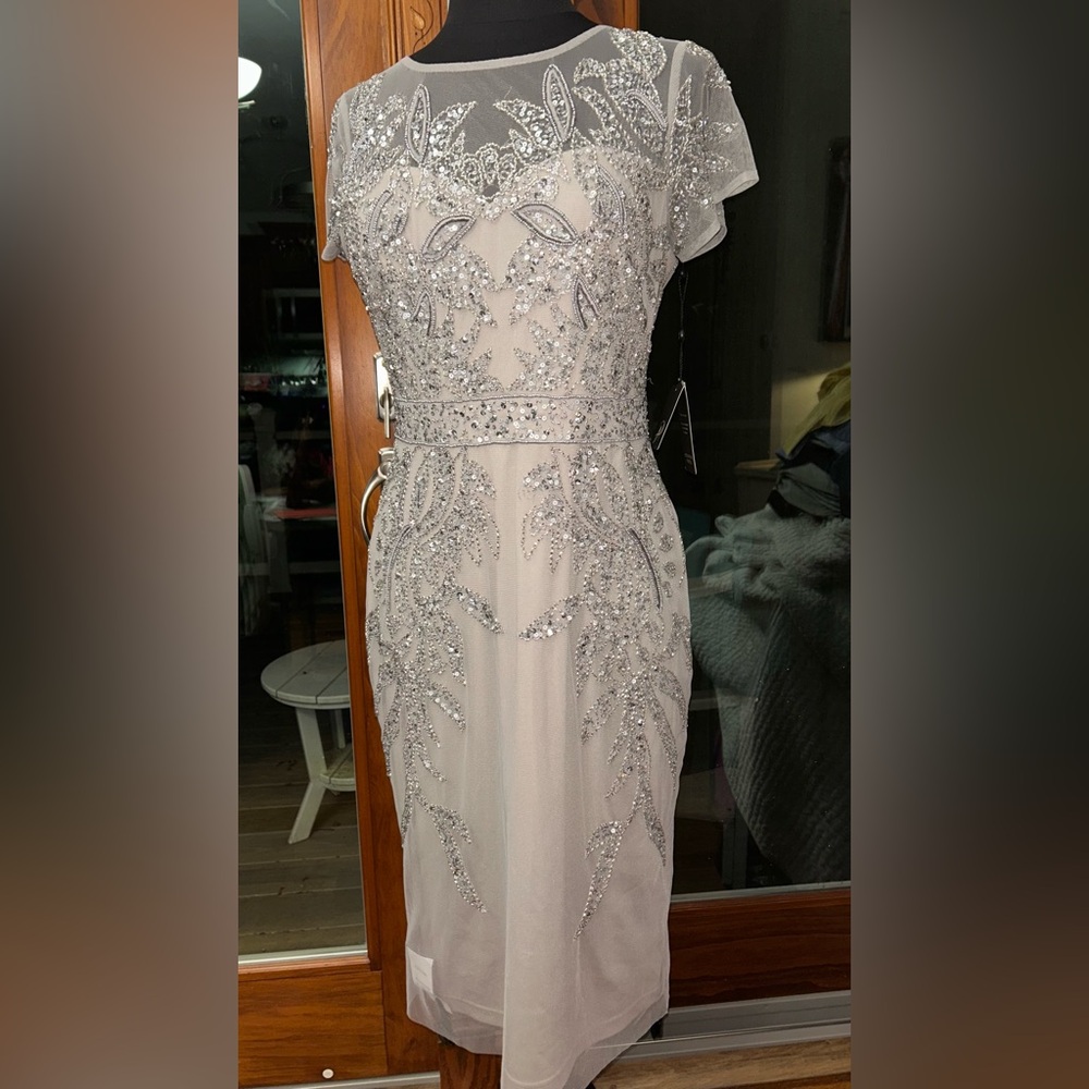 NEW Adrianna Papell Elegant Beaded Sequin Gown Dress Sz 12